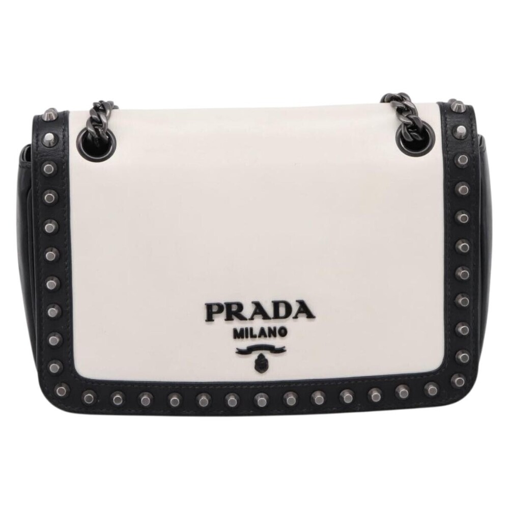 Prada Chain Flap Studded Glace Calf Small